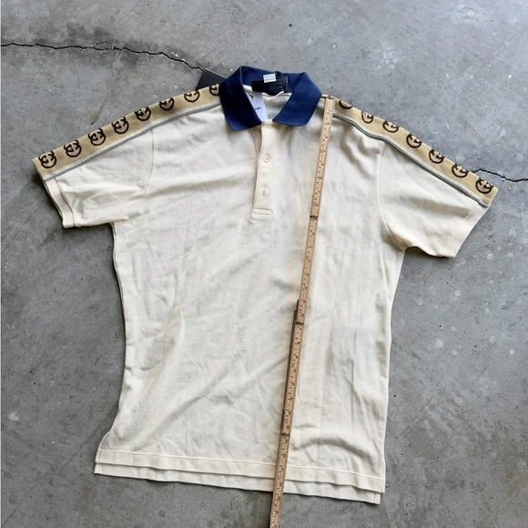 Gucci Cream Polo with Navy Collar and Monogram Shoulder Trim